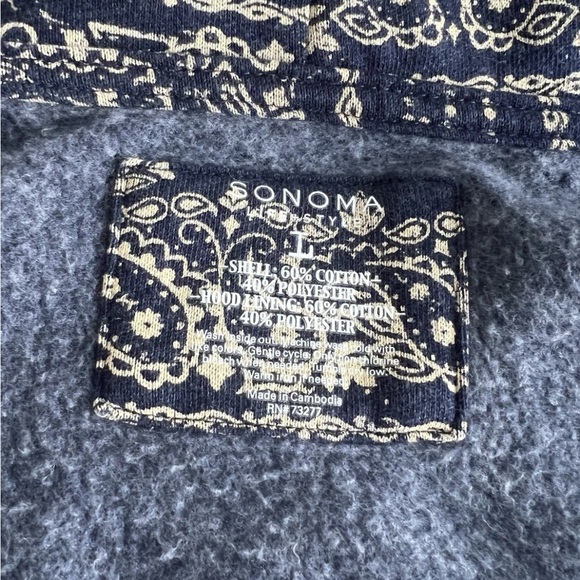Sonoma Women's Life+Style Boho Zip-Up Hoodie Blue Paisley Size Large - Picture 5 of 9